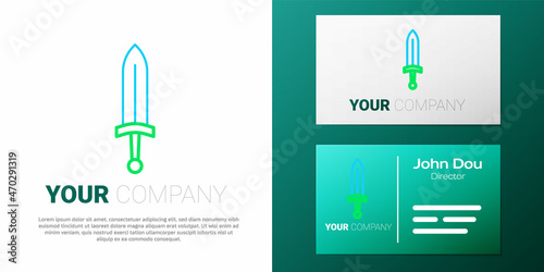 Line Medieval sword icon isolated on white background. Medieval weapon. Colorful outline concept. Vector