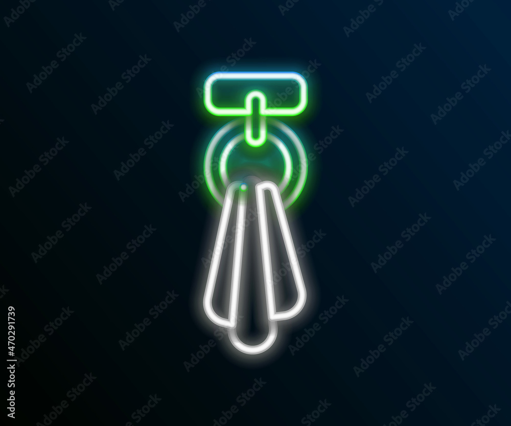 Glowing neon line Towel on a hanger icon isolated on black background. Bathroom towel icon. Colorful outline concept. Vector Glowing neon line Towel on a hanger icon isolated on black background. Bathroom towel icon. Colorful outline concept. Vector