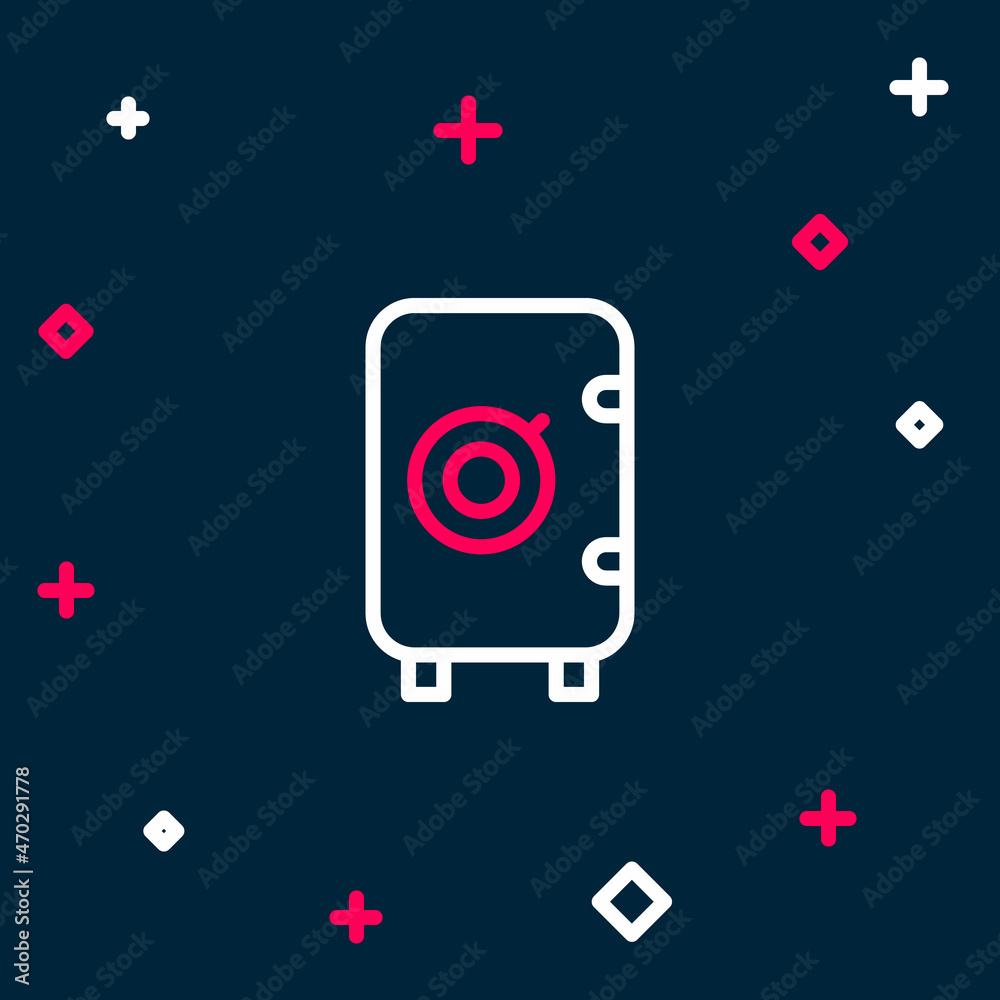 Line Safe icon isolated on blue background. The door safe a bank vault with a combination lock. Reliable Data Protection. Colorful outline concept. Vector Line Safe icon isolated on blue background. The door safe a bank vault with a combination lock. Reliable Data Protection. Colorful outline concept. Vector