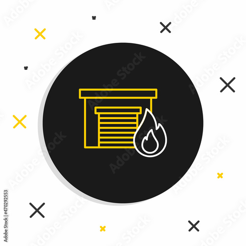 Line Fire in burning garage icon isolated on white background. Colorful outline concept. Vector