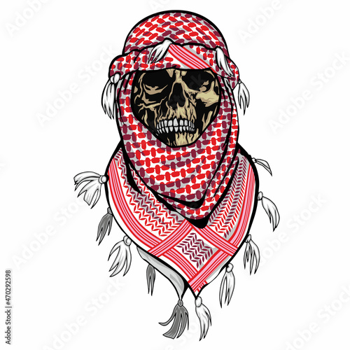 oriental skull with arabic scarf, grunge vintage design t shirts