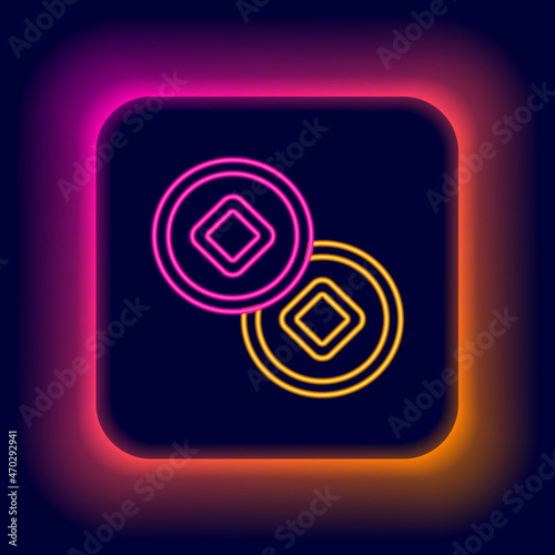 Glowing neon line Chinese Yuan currency symbol icon isolated on black background. Coin money. Banking currency sign. Cash symbol. Colorful outline concept. Vector