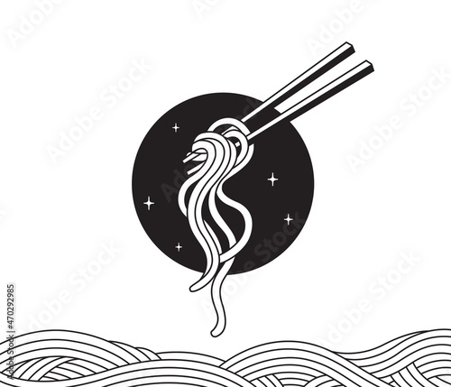 asian noodles with chopsticks doodle
