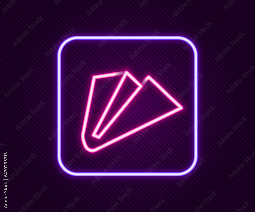 Glowing neon line Paper airplane icon isolated on black background. Colorful outline concept. Vector Glowing neon line Paper airplane icon isolated on black background. Colorful outline concept. Vector
