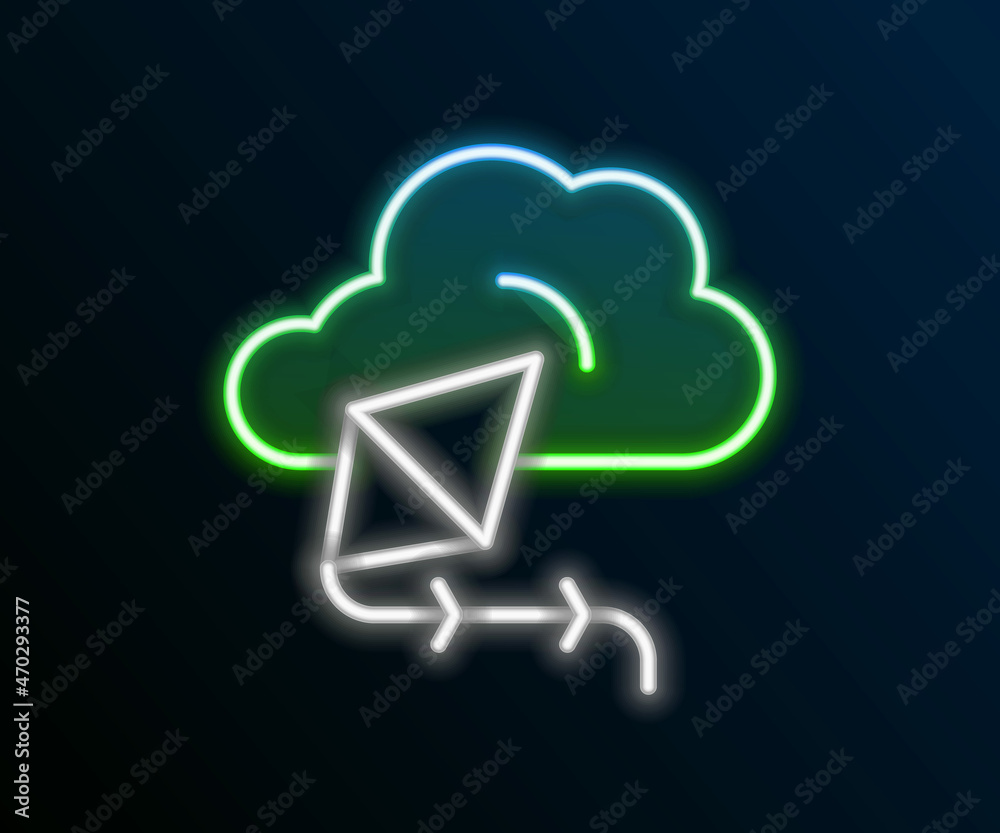 Glowing neon line Kite icon isolated on black background. Colorful outline concept. Vector Glowing neon line Kite icon isolated on black background. Colorful outline concept. Vector