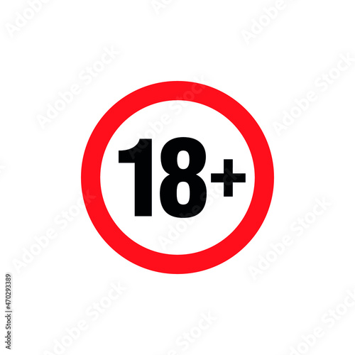 18+ age restriction sign. Icon only 18 plus, censored. Under eighteen years prohibition sticker, adults only. Vector symbol.