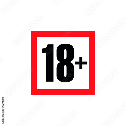 18+ age restriction sign. Icon only 18 plus, censored. Under eighteen years prohibition sticker, adults only. Vector symbol.