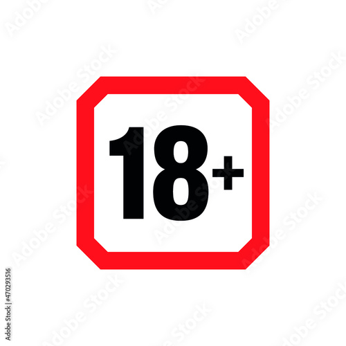 18+ age restriction sign. Icon only 18 plus, censored. Under eighteen years prohibition sticker, adults only. Vector symbol.