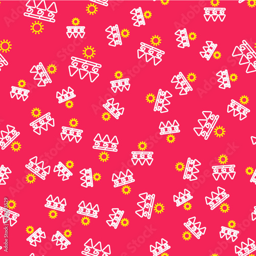 Line Drying grapes icon isolated seamless pattern on red background. Dried grapes. Vector