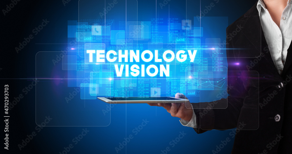 Person holding tablet, technology concept Person holding tablet, technology concept