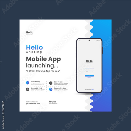 Mobile App Social Media Post Banner Template, Apps Promotional Instagram Post