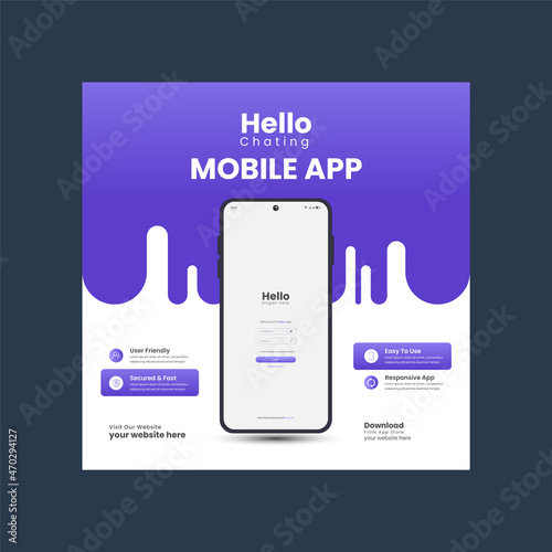 Mobile App Social Media Post Banner Template, Apps Promotional Instagram Post