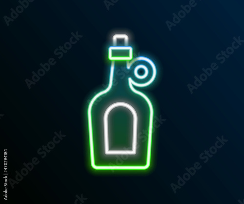Glowing neon line Bottle of maple syrup icon isolated on black background. Colorful outline concept. Vector