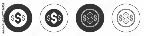 Black Dollar symbol icon isolated on white background. Cash and money  wealth  payment symbol. Casino gambling. Circle button. Vector