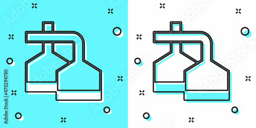 Black line Traditional brewing vessels in brewery icon isolated on green and white background. Beer brewing process. Distillery plant, brewery. Random dynamic shapes. Vector