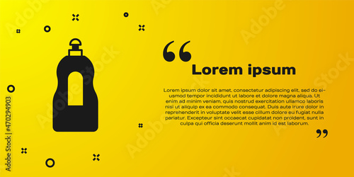 Black Dishwashing liquid bottle icon isolated on yellow background. Liquid detergent for washing dishes. Vector