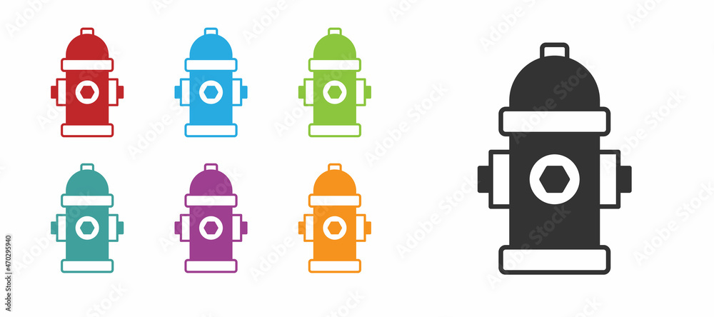Black Fire hydrant icon isolated on white background. Set icons colorful. Vector Black Fire hydrant icon isolated on white background. Set icons colorful. Vector