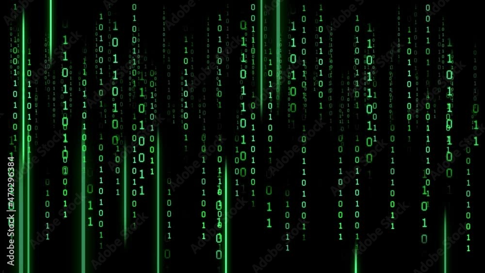 Binary code on a dark background. Abstract animated background from particles of a computer program. Hacker attacks and cyber security concept. Binary code on a dark background. Abstract animated background from particles of a computer program. Hacker attacks and cyber security concept.
