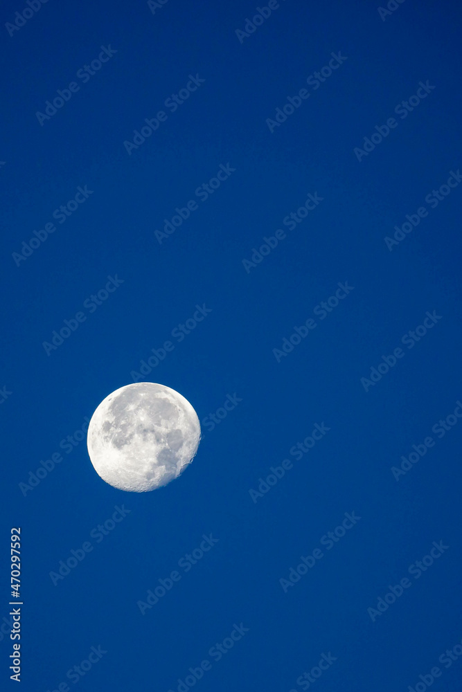 Moon in the waning gibbous phase with blu sky in October Moon in the waning gibbous phase with blu sky in October