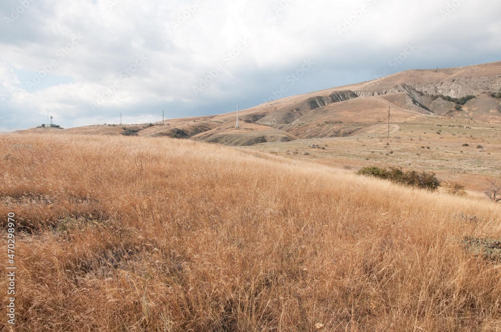 Landscape view of picturesque crimean steppe in autumn near Koktebel resort, Russian Federation Landscape view of picturesque crimean steppe in autumn near Koktebel resort, Russian Federation