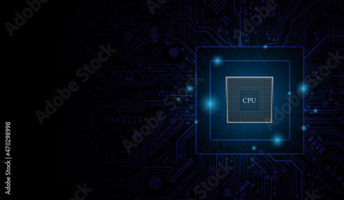  CPU Chip on Motherboard. Central Computer Processors CPU concept. Quantum computer, large data processing, database concept. Futuristic microchip processor. Digital chip.