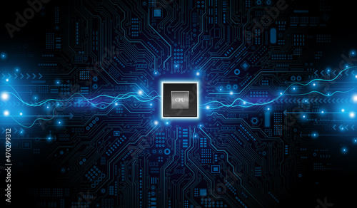  CPU Chip on Motherboard. Central Computer Processors CPU concept. Quantum computer, large data processing, database concept. Futuristic microchip processor. Digital chip.