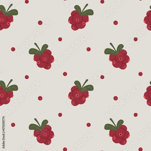 Seamless pattern of cranberry branches. Color vector illustration, doodle style.