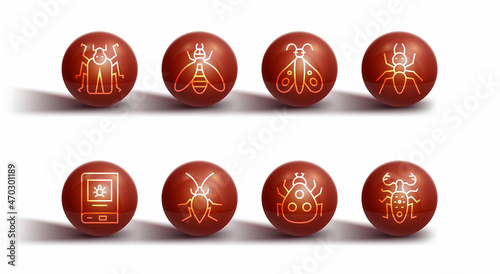 Set line Beetle bug, Book about insect, Ant, Ladybug, Cockroach, deer and Butterfly icon. Vector