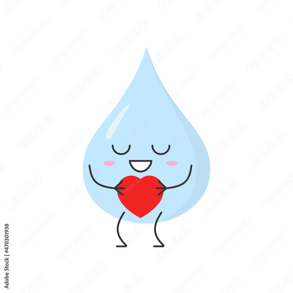 Water drop cute funny character cartoon love sign heart favorite smile face happy joy emotions icon vector illustration. Water drop cute funny character cartoon love sign heart favorite smile face happy joy emotions icon vector illustration.