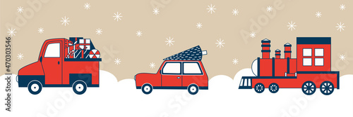 Set of Christmas cars in laconic colors