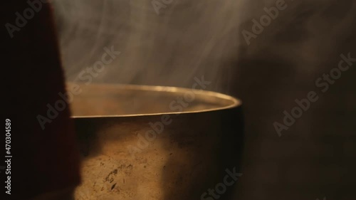 Tibetan singing bowl music meditation by hand rotation with healing vibration