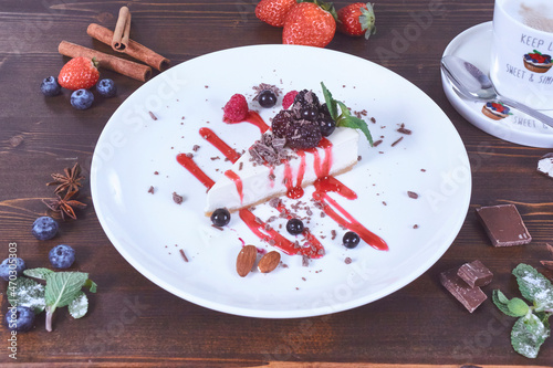 Raspberry cheesecake on a plate