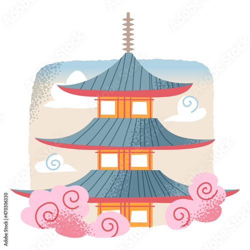 Japanese temple with pagoda roof, culture symbol from Japan, cute Asian landscape