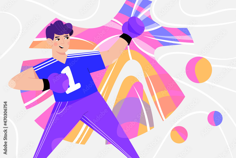 Young man training for championship, competition vector cartoon illustration. Boxer or kickboxer boxing. Young man training for championship, competition vector cartoon illustration. Boxer or kickboxer boxing.
