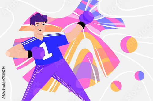 Young man training for championship, competition vector cartoon illustration. Boxer or kickboxer boxing.