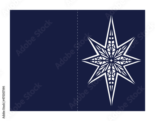 Laser cutting template card. Christmas star invitation. Greeting card with sharp snowflake decoration. Vector shape. Stencil. Paper cutout.