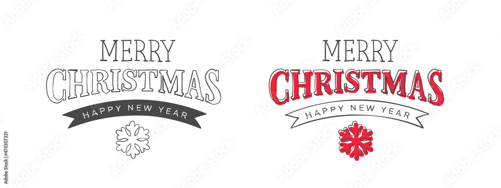 Fototapeta premium New Year decorations. Hand-drawn Merry Christmas & Happy New Year Eve inscription. Elements of New Year design. Vector graphics
