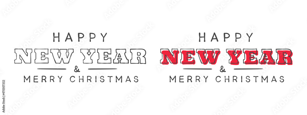 New Year inscriptions. Hand-drawn New Year's Eve inscription. Elements of New Year design. Vector illustration New Year inscriptions. Hand-drawn New Year's Eve inscription. Elements of New Year design. Vector illustration