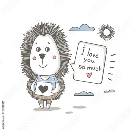 Cute hedgehog with heart vector illustration for Valentine's Day
