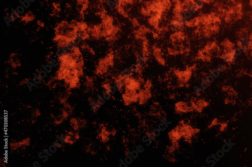 realistic dark red fire particle burn effect sparkles pattern with smoke fog misty texture overlay on dark black.