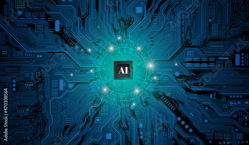 CPU Chip on Motherboard. Central Computer Processors CPU concept. Quantum computer, large data processing, database concept. Futuristic microchip processor. Digital chip.
