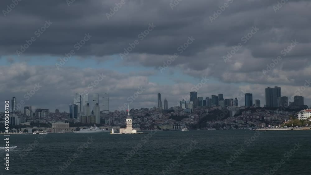 The Maidens Tower at Istanbul was illuminated in a dark gloomy weather slow motion.
The Maidens Tower at Istanbul was illuminated in a dark gloomy weather slow motion.