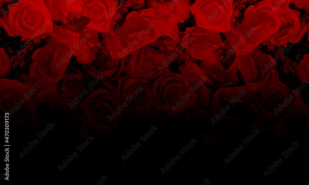 black and red color roses bouquet background, banner, template, web, copy space