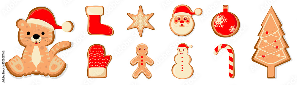 Christmas gingerbread cookies, winter holiday food. Christmas tree ...