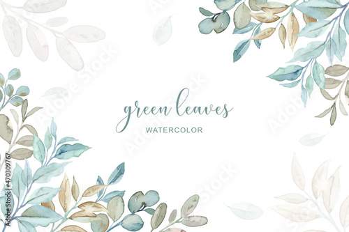 Green leaves frame background with watercolor