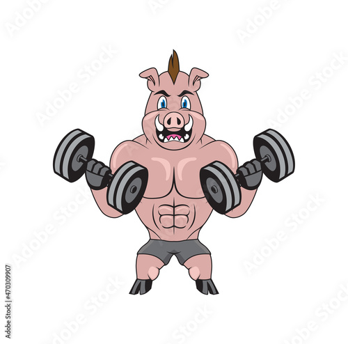 Pig fitness bodybuilder cartoon character design illustration vector eps format , suitable for your design needs, logo, illustration, animation, etc.
