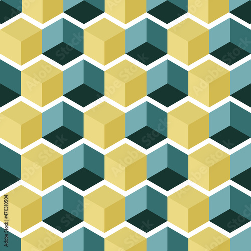 Seamless pattern with cube geometrical forms and abstract print