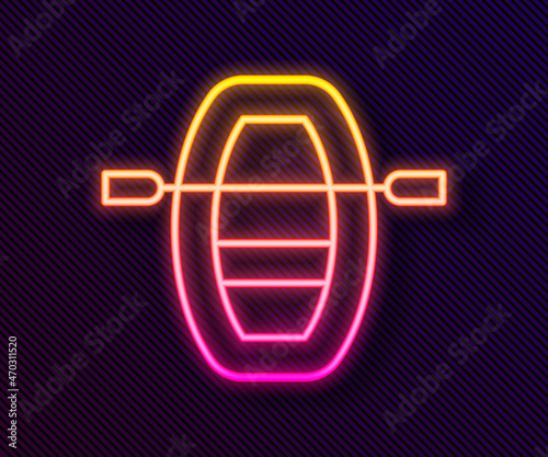 Glowing neon line Boat with oars icon isolated on black background. Water sports, extreme sports, holiday, vacation, team building. Vector