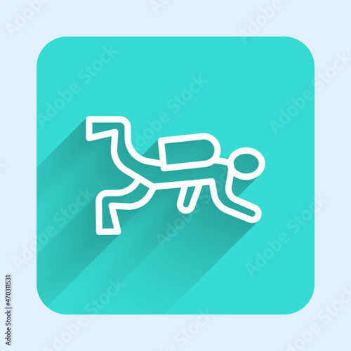 White line Scuba diver icon isolated with long shadow background. Green square button. Vector