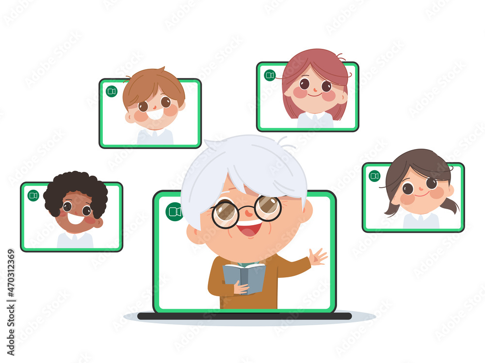 Fototapeta premium Teacher online school education. Scholarship online study with laptop.